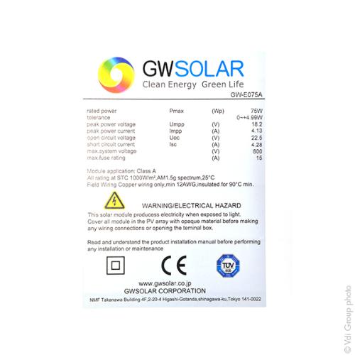 Panneau solaire 75W-12V Monocristallin à Haut Rendement photo du produit 4 L