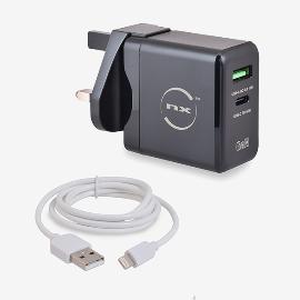 Adaptateur secteur UK 65W + Câble USB vers Lightning photo du produit