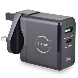 Chargeur rapide GaN 65W USB-A et USB-C prise UK photo du produit